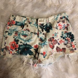 Free People Floral Denim Shorts